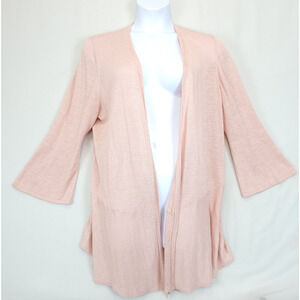 Jones Studio Cardigan Open Front Linen Blend Sweater Pink Women L Lightweight